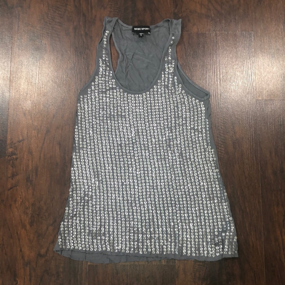 Bebe Sport Size X-Small Gray Sequins Tank Top